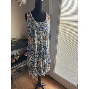 Shana Crinkle Bubble Dress Floral Ruffles Sleeveless Summer Size Medium